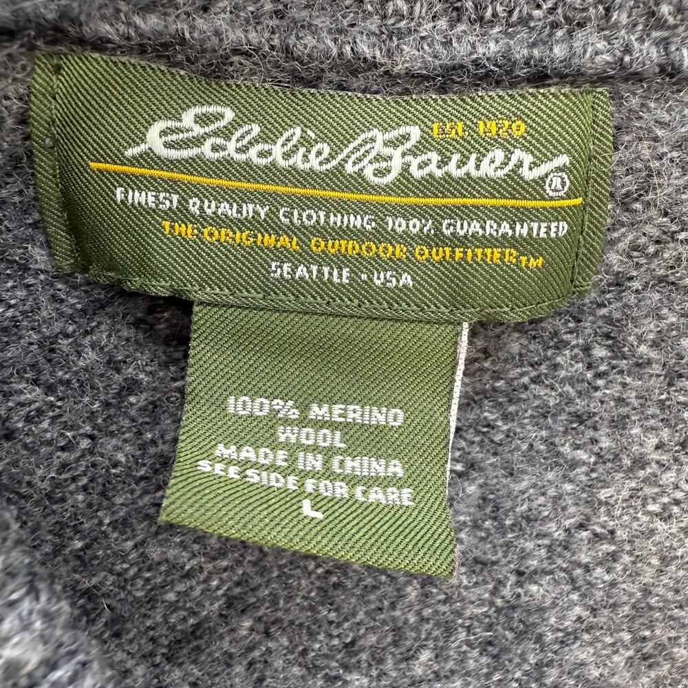 Eddie Bauer Cardigan Sweater Women's L Grey 100% Merino Wool Long Cozy - Picture 7 of 11